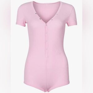 Roselux Women’s Short Sleeve Knitted One Piece Bodysuit Pajama Romper